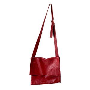 Colombas Handmade Red Leather Messenger Crossbody Bag 15x14